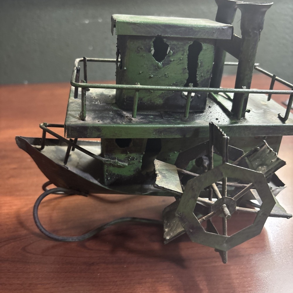 VTG George Imp Copper Tin metal Sculpture wind-up propeller Music Box River Boat